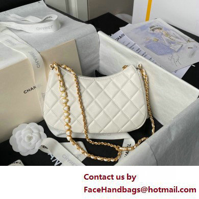 Chanel Shiny Crumpled Calfskin, Resin  &  Gold-Tone Metal Clutch with Chain Bag AP3786 White 2025